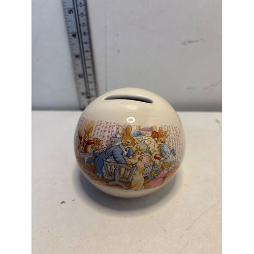 75 - Royal Doulton Bunnykins ceramic coin bank with christening design. Produced in 1936. Features hand-p... 
