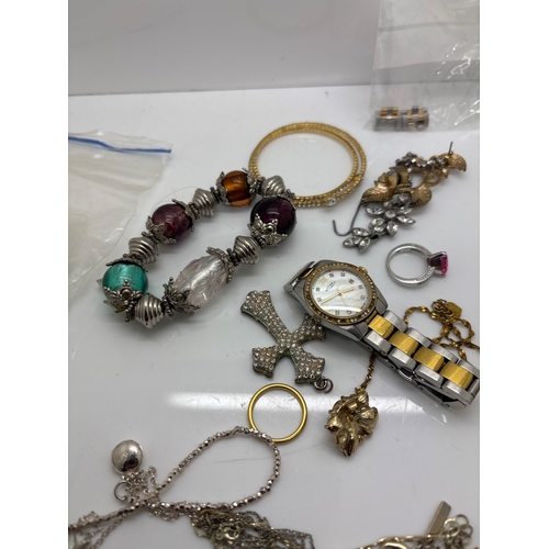 86 - Jewelry lot including necklaces, bracelets, rings, earrings, and a watch. Various materials and styl... 