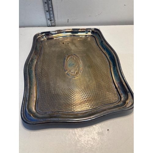 21 - Rectangular silver-plated tray with textured design.