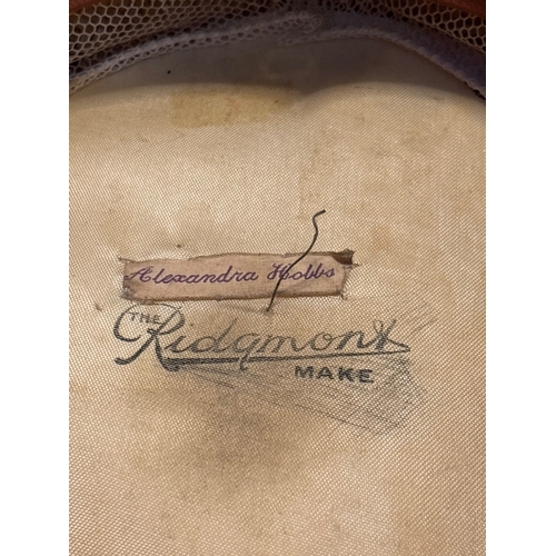 48 - Ridgmont straw boater hat with striped ribbon, labeled Alexandra Hobbs.