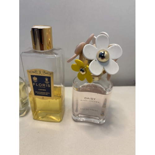 9 - Part used perfumes  Dior, Acqua Colonia, Floris, and Daisy bottles.