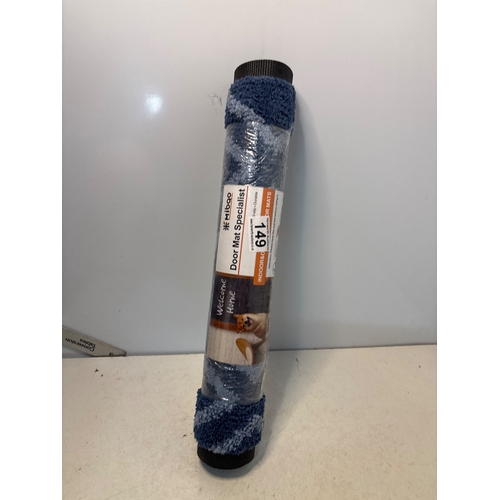 149 - Isago door mat in a rolled form, blue material.