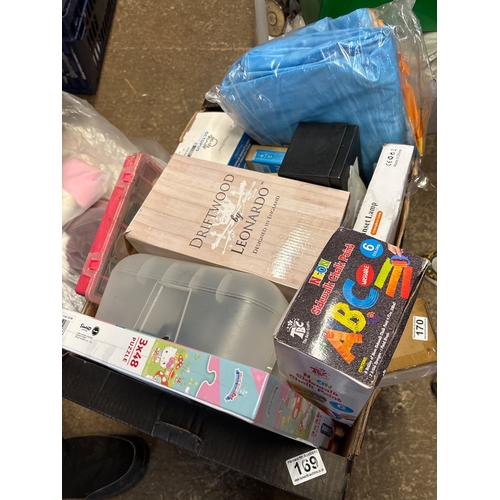 169 - Various boxed items, toys, and containers.