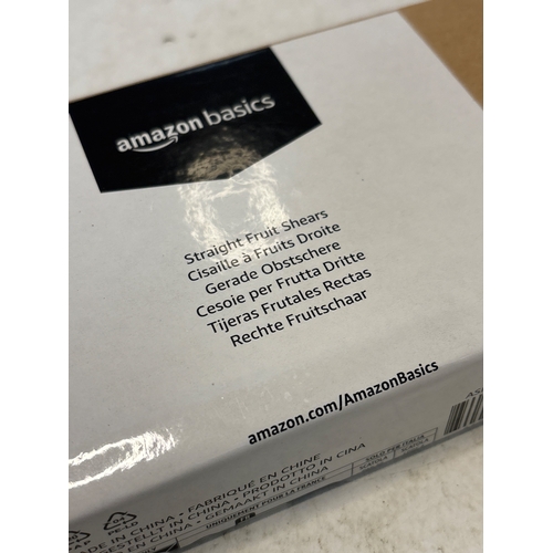 171 - Amazon Basics straight fruit shears with foam packaging and instructions.