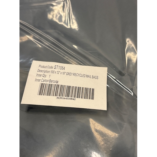100 - 10x12x16 inch grey recycled mail bags, sealed.