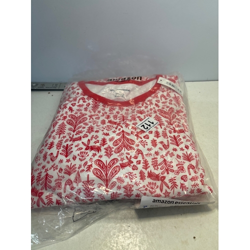 112 - Amazon Essentials women's 2X snug-fit cotton pajama set, white with red floral design, size 2X.