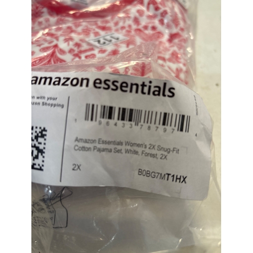 112 - Amazon Essentials women's 2X snug-fit cotton pajama set, white with red floral design, size 2X.