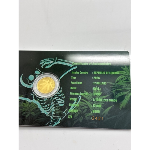 84 - 2026 gold coin, 1/1000 troy ounce, 12 Liberian dollars, 9999 pure gold.