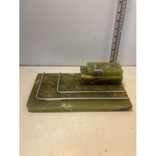 1 - Onyx desk set with pen rest, blotter holder, and inkwells.