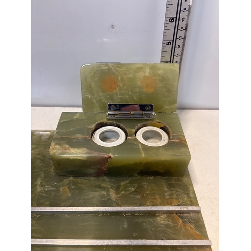 1 - Onyx desk set with pen rest, blotter holder, and inkwells.