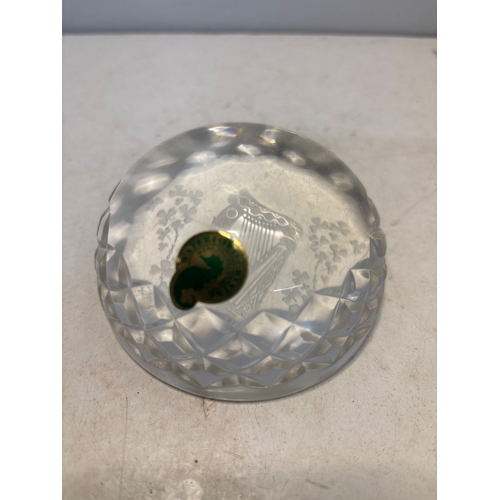 16 - Waterford cut crystal Guinness paper weight featuring leaf etching and harp design. Original label p... 