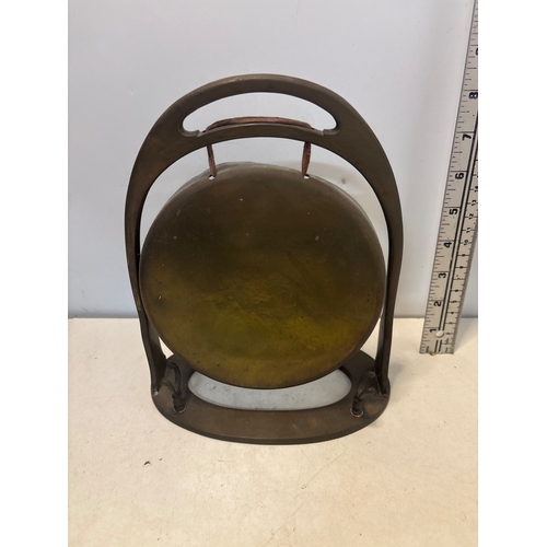 18 - Brass gong mounted on a sturdy metal frame no gong