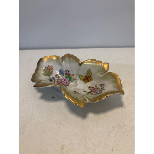 22 - Herend porcelain dish featuring floral designs, butterfly motif, and gold accents. Made in Hungary.
