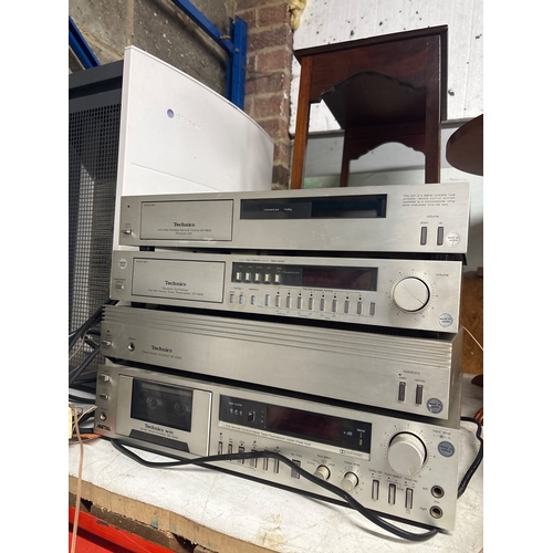 43 - Technics audio components include SH-R808 receiver, ST-K808 tuner, SL-A808 amplifier, and M45 casset... 