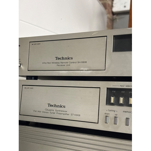 43 - Technics audio components include SH-R808 receiver, ST-K808 tuner, SL-A808 amplifier, and M45 casset... 