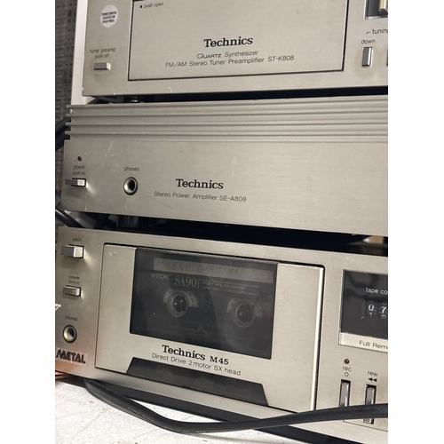 43 - Technics audio components include SH-R808 receiver, ST-K808 tuner, SL-A808 amplifier, and M45 casset... 