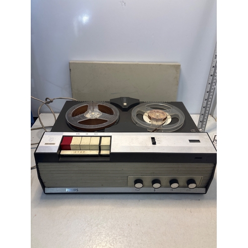 54 - Philips reel-to-reel tape recorder featuring control buttons. Condition suggests it may require serv... 