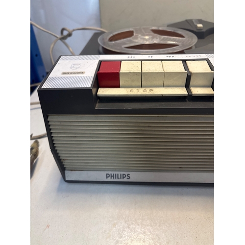 54 - Philips reel-to-reel tape recorder featuring control buttons. Condition suggests it may require serv... 