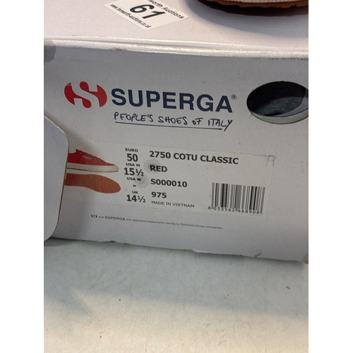 61 - Superga 2750 Cotu Classic red sneakers in size EU 50/US 15.5,uk 14.5 featuring cotton upper and dura... 