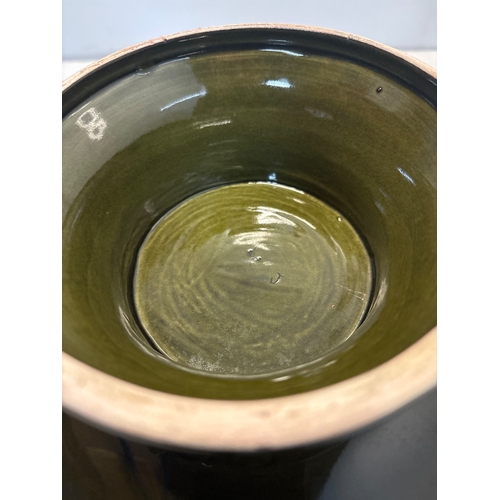 7 - Mid-century ceramic bowl by Blakeney, Stoke-on-Trent. Features a ribbed exterior and glossy green an... 