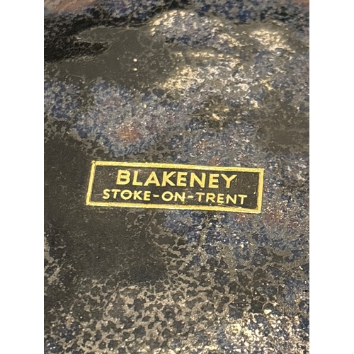 7 - Mid-century ceramic bowl by Blakeney, Stoke-on-Trent. Features a ribbed exterior and glossy green an... 