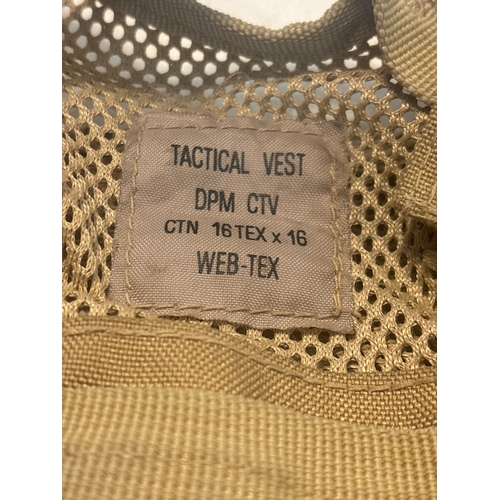 116 - Web-Tex tactical vest in tan, DPM CTV label, multiple pockets.