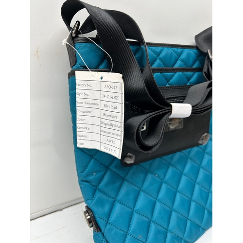 215 - Knomo Quilted Crossbody / Shoulder Bag – Dragonfly Blue – “Silvi iPad” Bayswater Collection