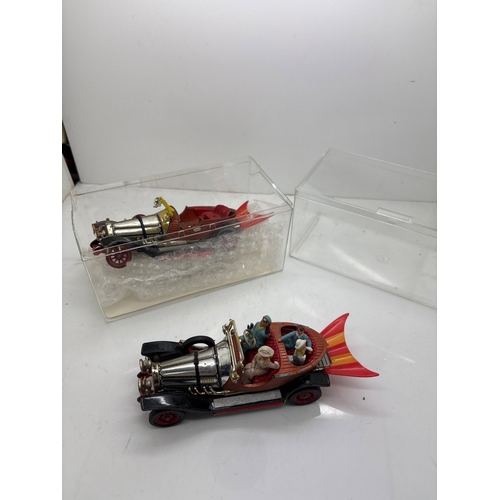 91 - Corgi die-cast Chitty Chitty Bang Bang car with figures, original case + one for spares