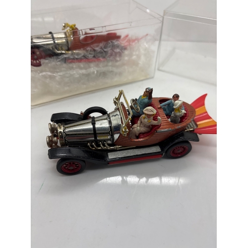 91 - Corgi die-cast Chitty Chitty Bang Bang car with figures, original case + one for spares