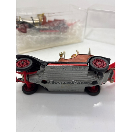 91 - Corgi die-cast Chitty Chitty Bang Bang car with figures, original case + one for spares