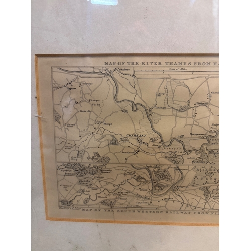 198 - Framed map showing River Thames regions, labeled sites.