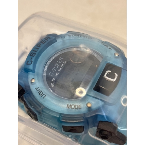 200 - C-Super blue digital wristwatch in a plastic case, new.