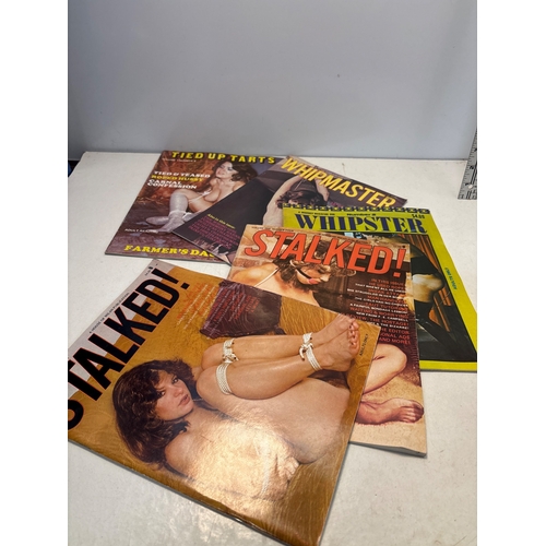 78 - 1970s adult magazines featuring titles like 'Stalked', 'Whipmaster', and others. Condition varies.