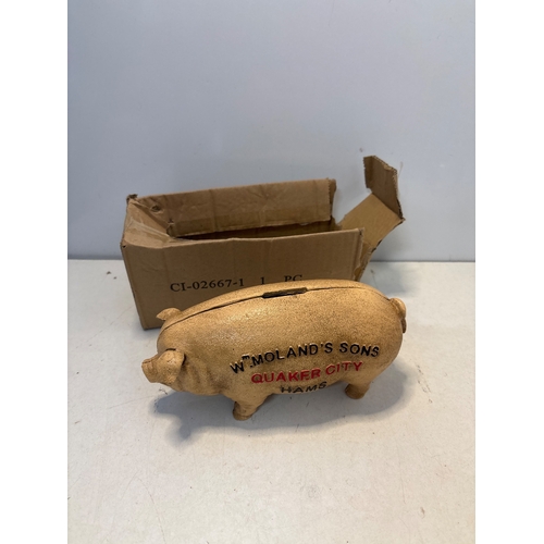 89 - Cast iron Cork pig-shaped bank by W. Moland's Sons, Quaker City.