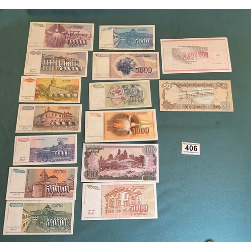 406 - 15 Banknotes (various ages and currencies)