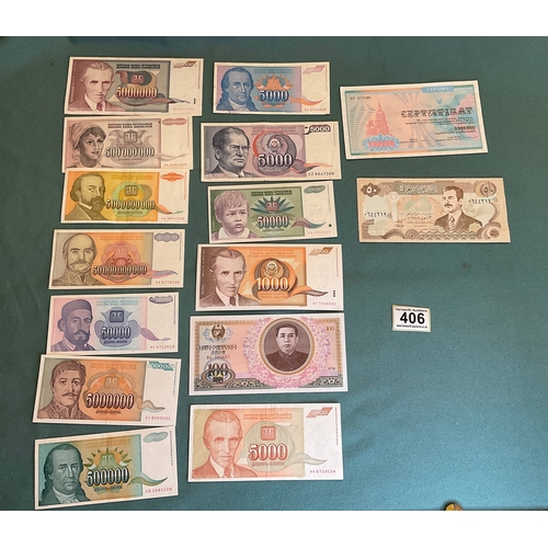 406 - 15 Banknotes (various ages and currencies)