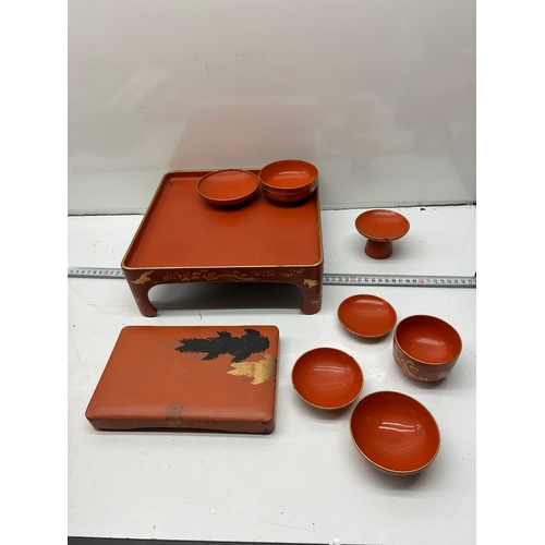 208 - Oriental Style Lacquerware Table Set – Stand, Bowls & Lidded Box