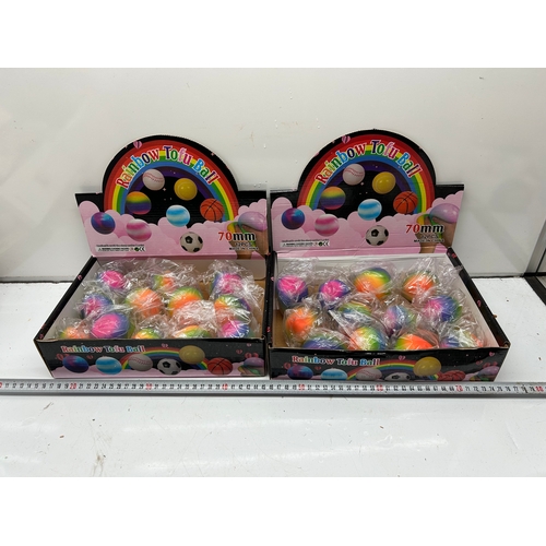 223 - Two Display Boxes of Assorted Toy Balls / Fidget Toys – Rainbow Tofu Balls – Qty Approx 24