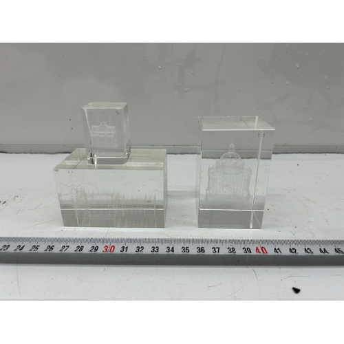 232 - Group of Glass / Crystal Engraved Display Blocks – Architectural & Landmark Designs