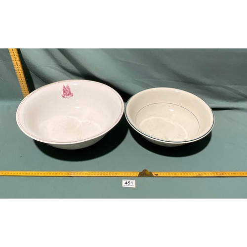 451 - 2 x Large Vintage Washbowls (not postable)