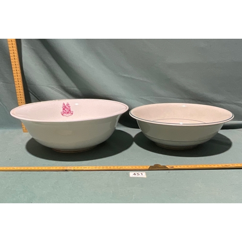 451 - 2 x Large Vintage Washbowls (not postable)