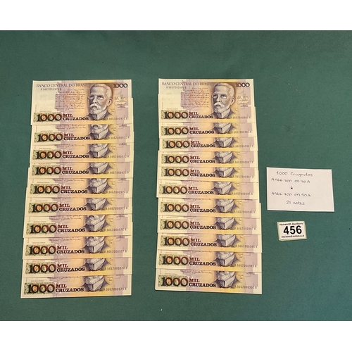 456 - 21 Sequential Banknotes - Banco Do Central Brasil 1000 Cruzados