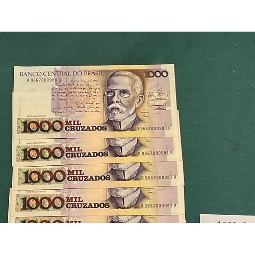 456 - 21 Sequential Banknotes - Banco Do Central Brasil 1000 Cruzados