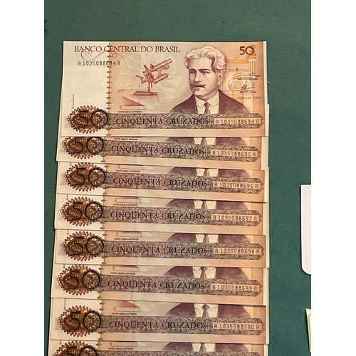 459 - 14 Sequential Banknotes - Banco Do Central Brasil 50 Cruzados