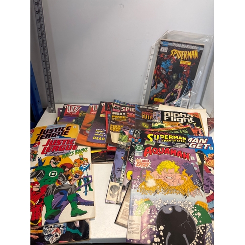 20 - Lot including Justice League, Superman, Spider-Man, Aquaman, and Alpha Flight comic books in mixed c... 