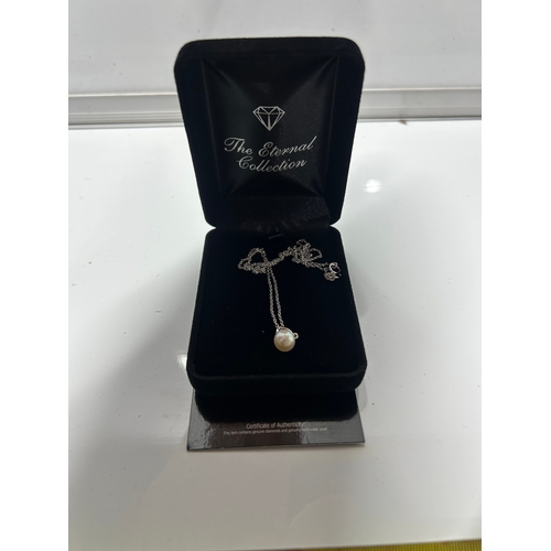 249 - 925 Sterling Silver Necklace with Genuine Diamond & Freshwater Pearl – Boxed