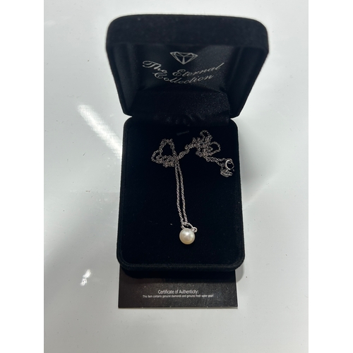 249 - 925 Sterling Silver Necklace with Genuine Diamond & Freshwater Pearl – Boxed