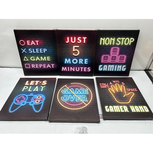 252 - Set of 6 Gaming-Themed Canvas Prints – Neon Style Wall Art