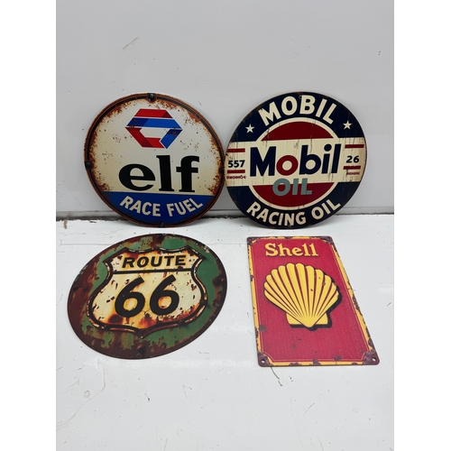 Lot of 4 Vintage Style Signs – Mobil Oil, Elf Race Fuel, Shell & Route ...