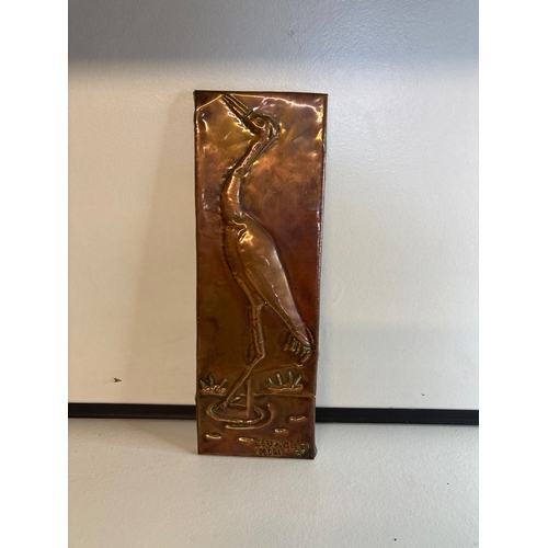 40 - Embossed copper panel featuring a heron design 1970s